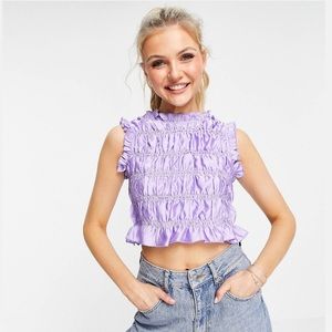 ASOS shrired satin crop top in lilac